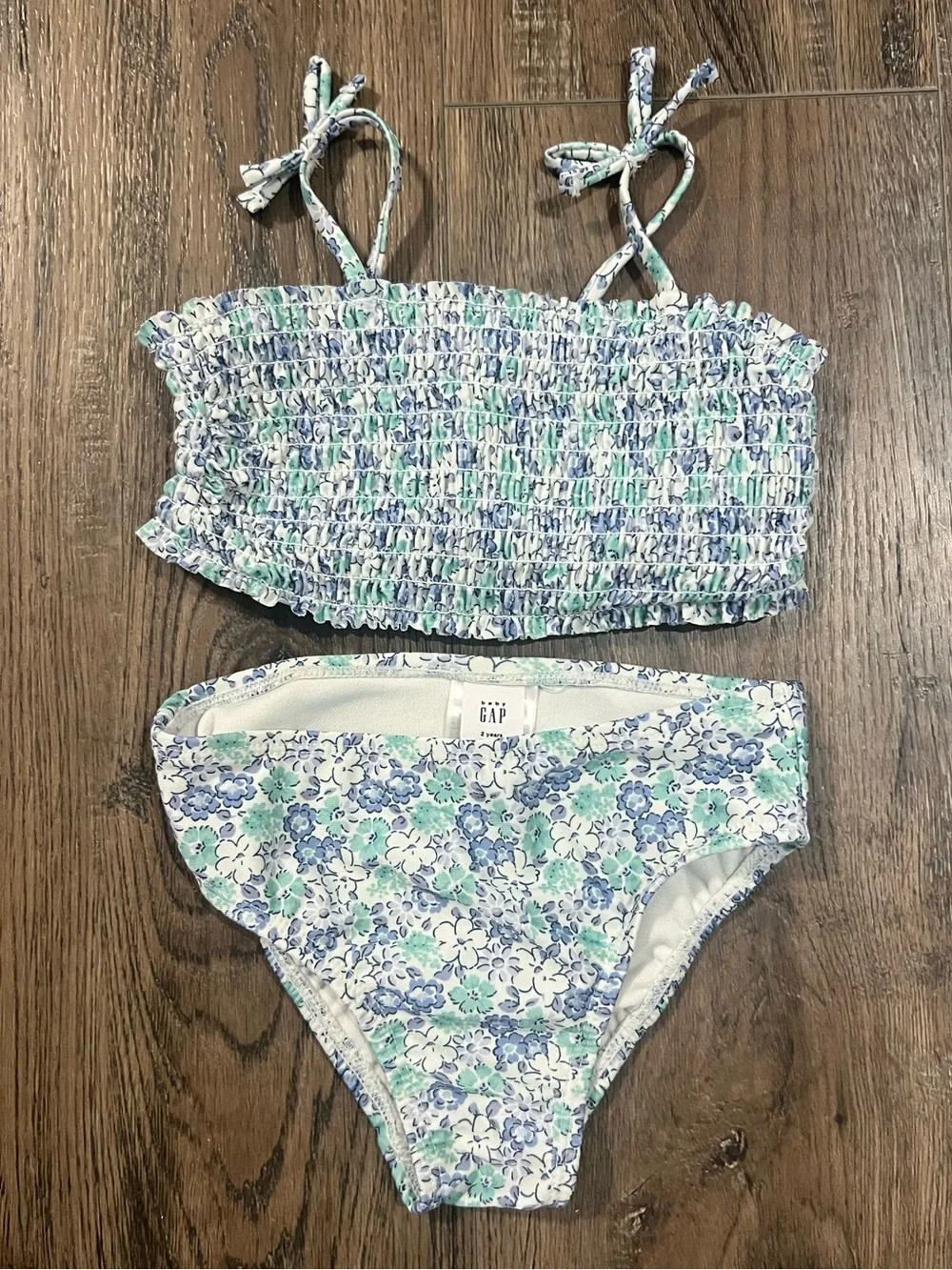 GAP Girls Floral Bikini Set - White, Blue, Mint Green